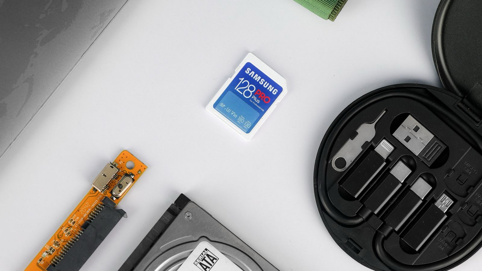 A Social Media Content Archive: Make Production Usable Again A memory card and data storage components on a white surface